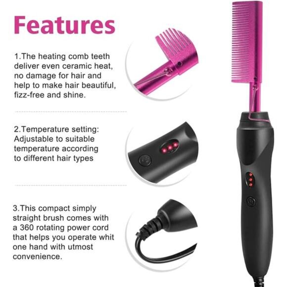 Hot Comb Hair Straightener Heat Pressing Combs, Hot Comb for Wigs Human main image 4